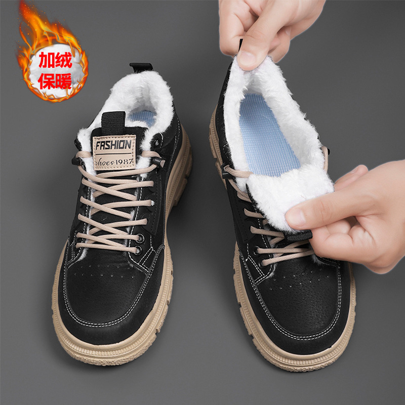 Invierno 2024 hombres más zapatos de algodón cálidos gruesos de terciopelo botas Martin para hombres botas de nieve al aire libre de suela gruesa