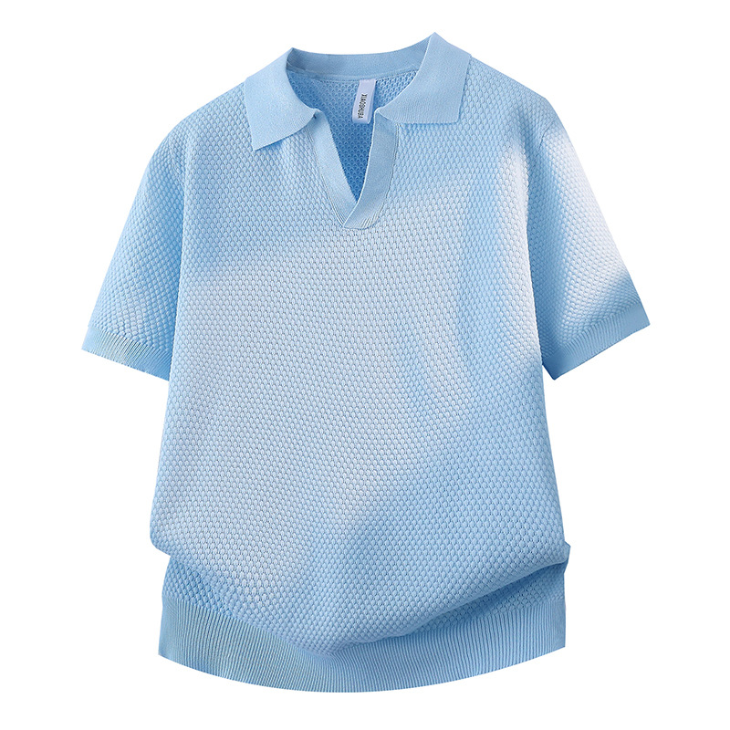 Polo camiseta de punto camiseta de manga corta hombre cuello V gaviota cuello piña estampado viejo dinero camiseta de seda de hielo fábrica de verano al por mayor