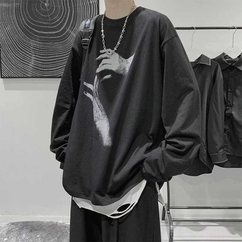 เสื้อทีเชิ้ตเทรนด์ฤดูใบไม้ร่วง แขนยาวอุ่นแบบเทอร์มอล สไตล์เกาหลี ทรงหลวม (ไซส์ 2–5XL สี)