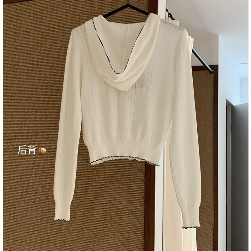WGWE6907条纹连帽长袖针织衫外套韩系显瘦短款开衫上衣|undefined