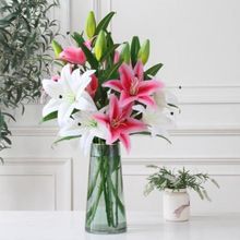 高品质仿真百合花束客厅高档装饰假花室内落地摆放客厅插花艺摆件