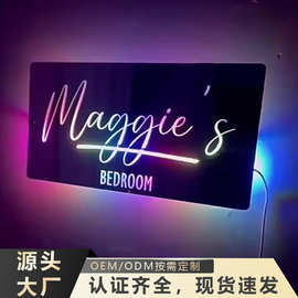 跨境LED发光亚克力镜灯个性化名字发光氛围灯挂墙灯霓虹灯定制