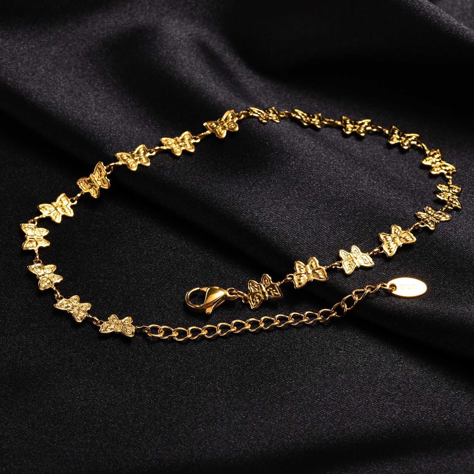 Simple Style Heart Shape Butterfly Stainless Steel Plating Gold Plated Womenu0027S Anklet