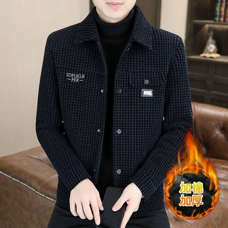 2024 Зимние мужские плюшевые толстые теплые шерстяные куртки повседневные дикие красивые тысячи птиц шерстяные куртки прилив