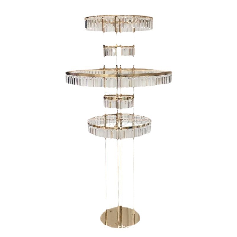 Transfronterizos redondos arreglos florales mesa principal props de boda decoración adornos colgante de cristal estante de flores escenario guía de la sala de bodas