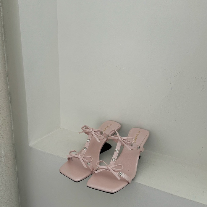 Aliguifei Genuine Leather Ballet Dance Shoes Women's Sandals French Bow Pointed Toe Thick Bottom