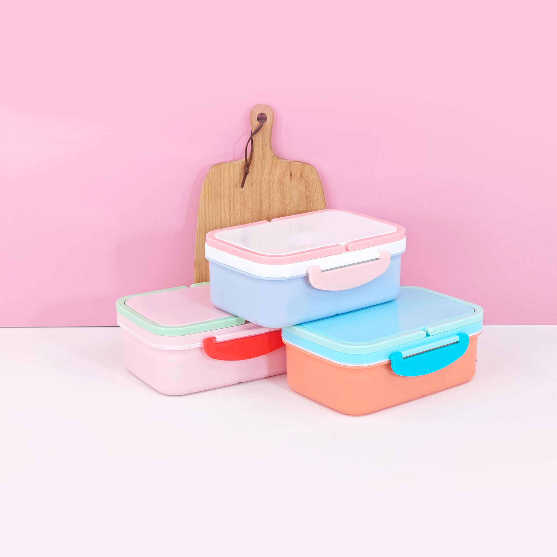 Lonchera portátil de plástico de doble capa, especializada para exportación, lonchera bento clásica y sencilla, la más vendida en EE. UU., lonchera de PP para estudiantes y adultos.