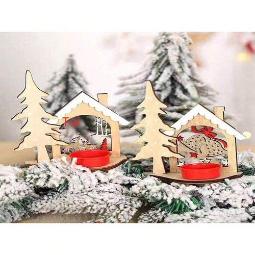 New style iron plate candle holder with wooden and colorful Christmas bell, Christmas decorative candle holder, factory wholesale
