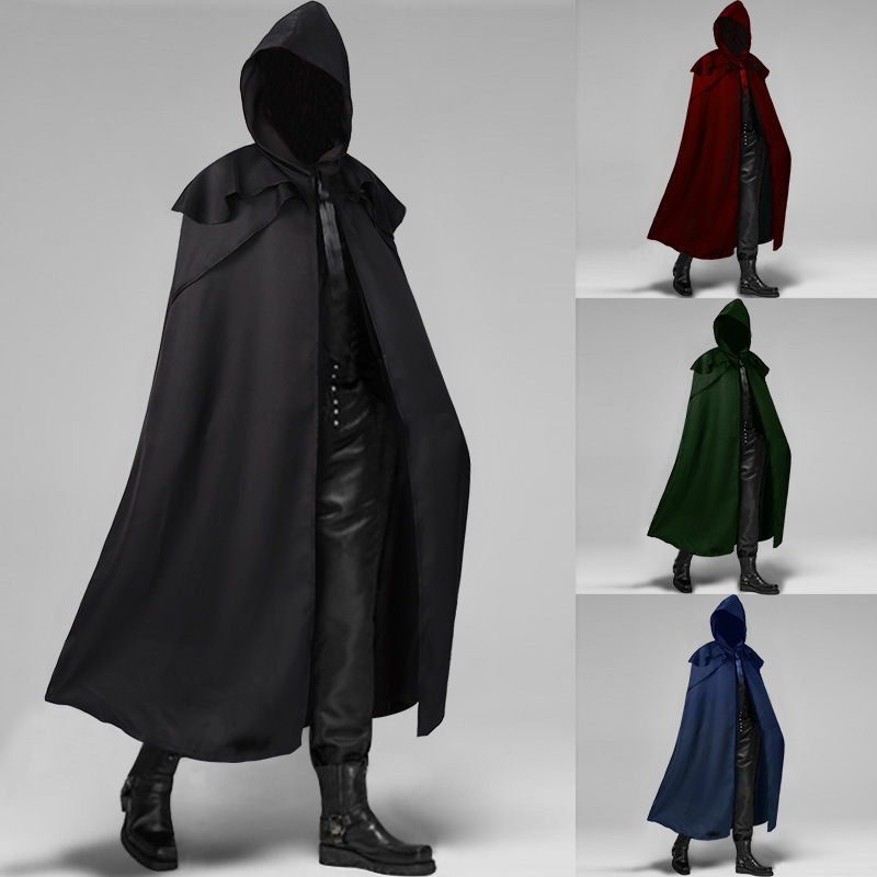 Amazon European and American New Halloween Party Medieval Multi-Color Cloak Gothic Men's Long Hooded Large Cloak