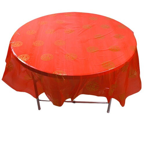 Disposable plastic tablecloth, thick red wedding round tablecloth table film, elasticized mouth table cover, table pad