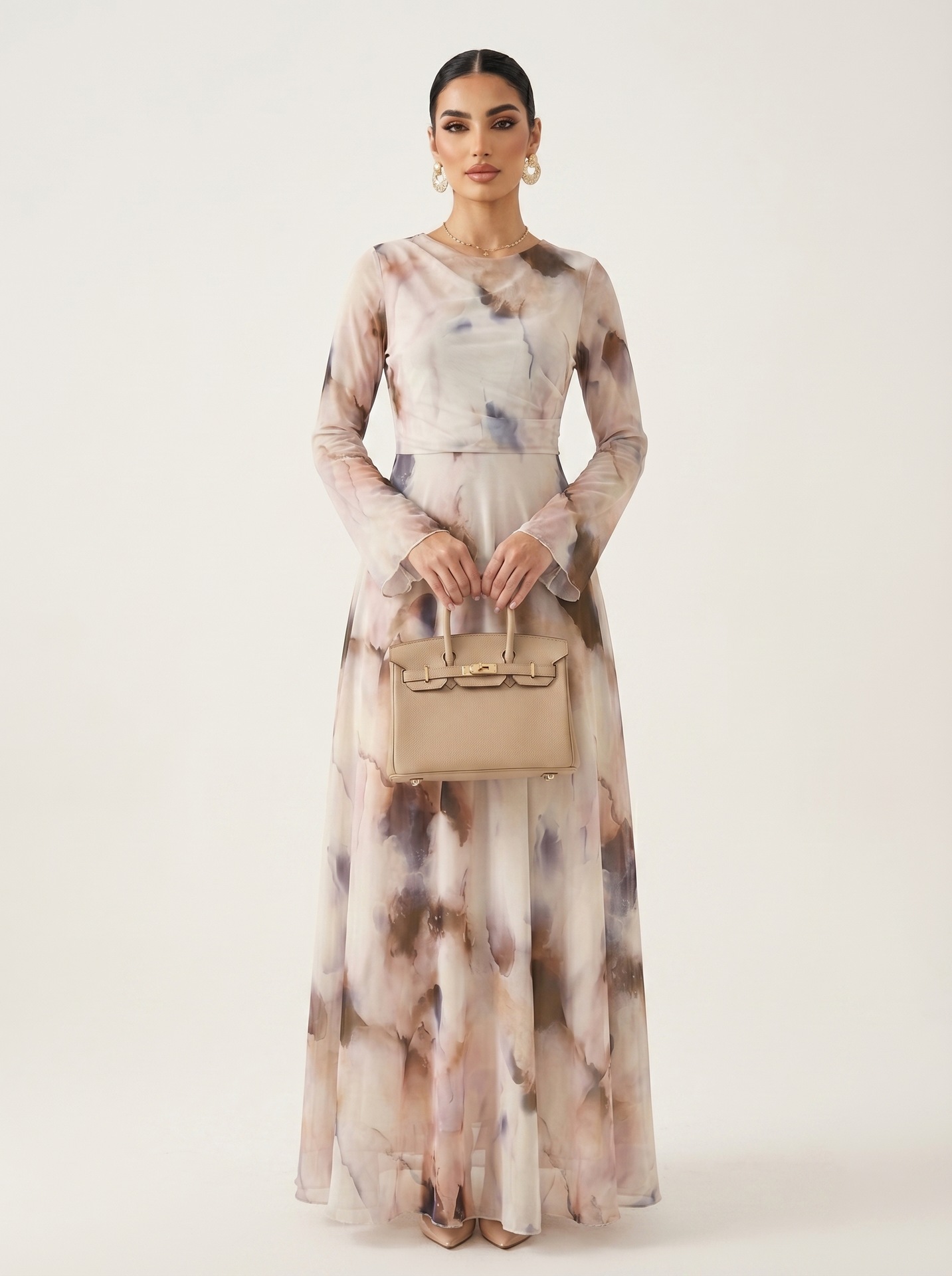 Elegant Floral Print Flared Sleeve Maxi Dress For Women, A-Line Boho Chic Long Dress With Soft Fabric_ecoleips.com