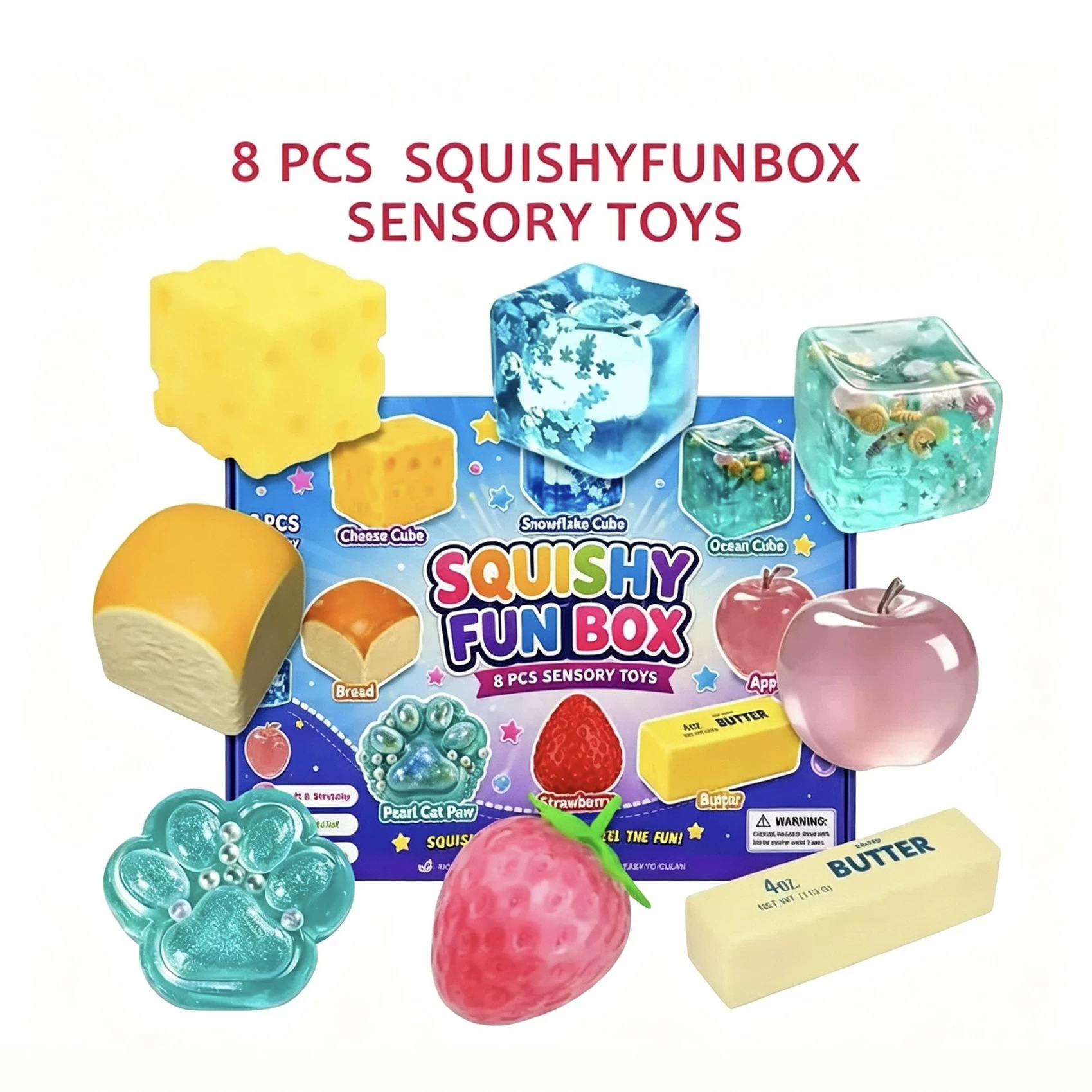 8pcs Malt Sugar Squishy Box Stress-Relief Soft Squishy Slow-Rebound Toy