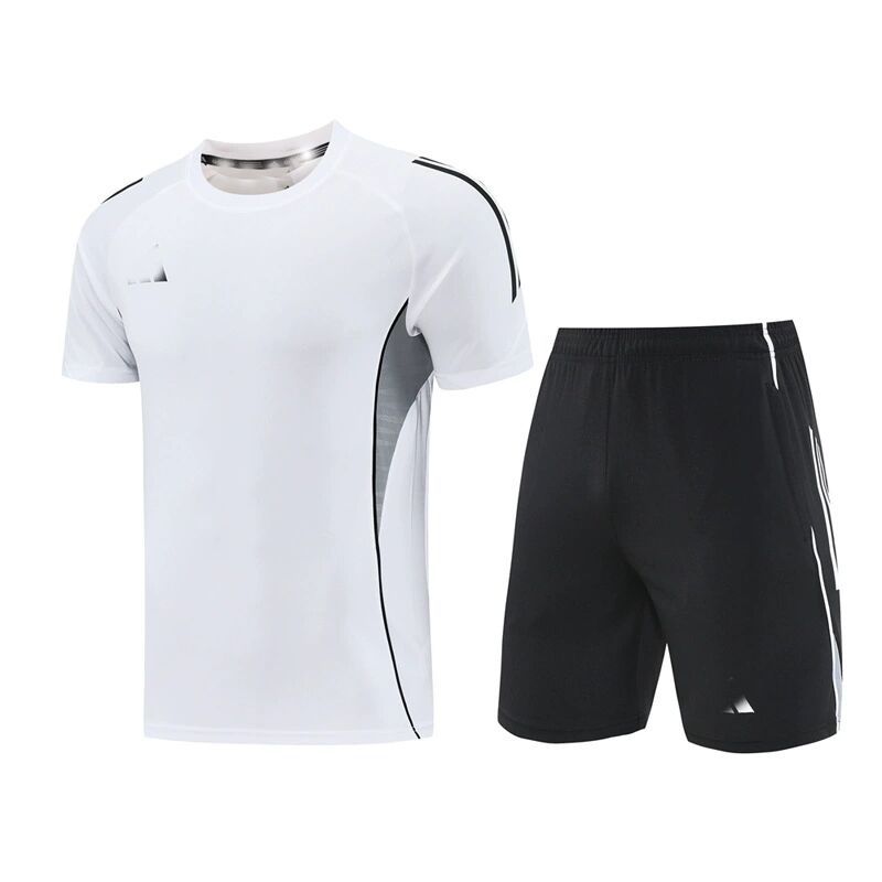 Nuevo conjunto deportivo transpirable de manga corta con cuello redondo, pantalones cortos de fitness para verano, conjunto de dos piezas para correr y fútbol, dropshipping.