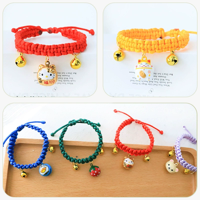 Специальный трансграничный ошейник для домашних животных Amazon котенок собака колокольчик красная веревка ожерелье Регулируемые украшения тканый мультфильм