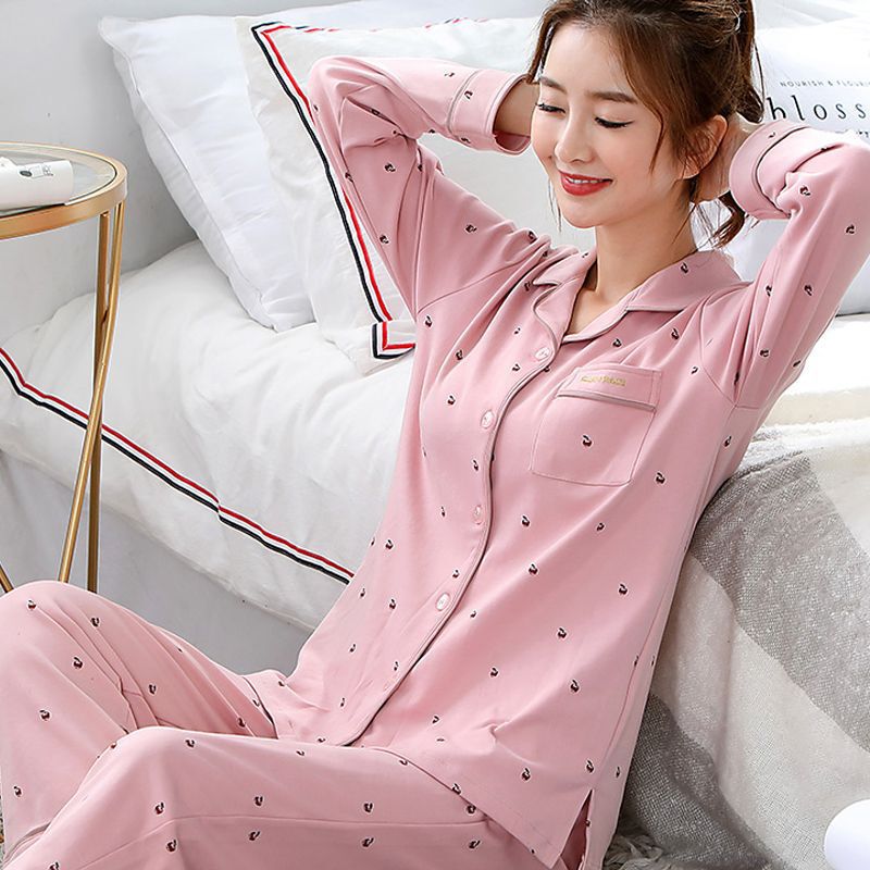 5A Antibacterial Pure Cotton Double-Sided Pajamas for Women, Spring and Autumn Long-Sleeve Plus-Size All-Cotton Loungewear Set, Student Summer Maternity Wear 5A Antibacterial Pure Cotton Double-Sided Pajamas for Women, Spring and Autumn Long-Sleeve Plus-Size All-Cotton Loungewear Set, Student Summer Maternity Wear