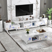 新款电视柜茶几组合家具客厅小户型桌子简约北欧机柜伸缩钢化玻璃