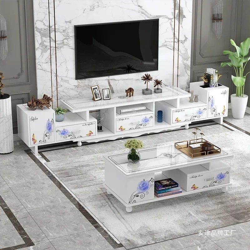 新款电视柜茶几组合家具客厅小户型桌子简约北欧机柜伸缩钢化玻璃