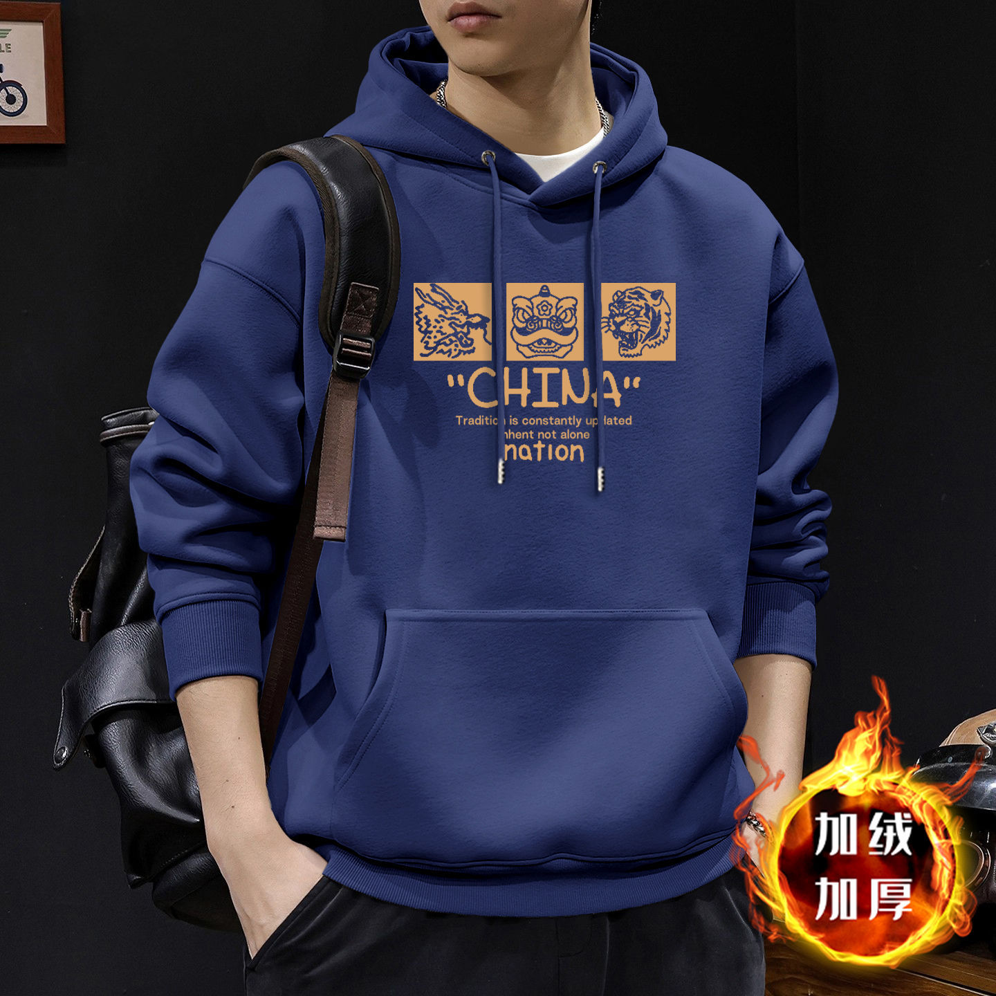 Chaqueta con capuz para hombres primavera y otoño marca de moda americana con chaqueta gruesa de lana de invierno de gran tamaño