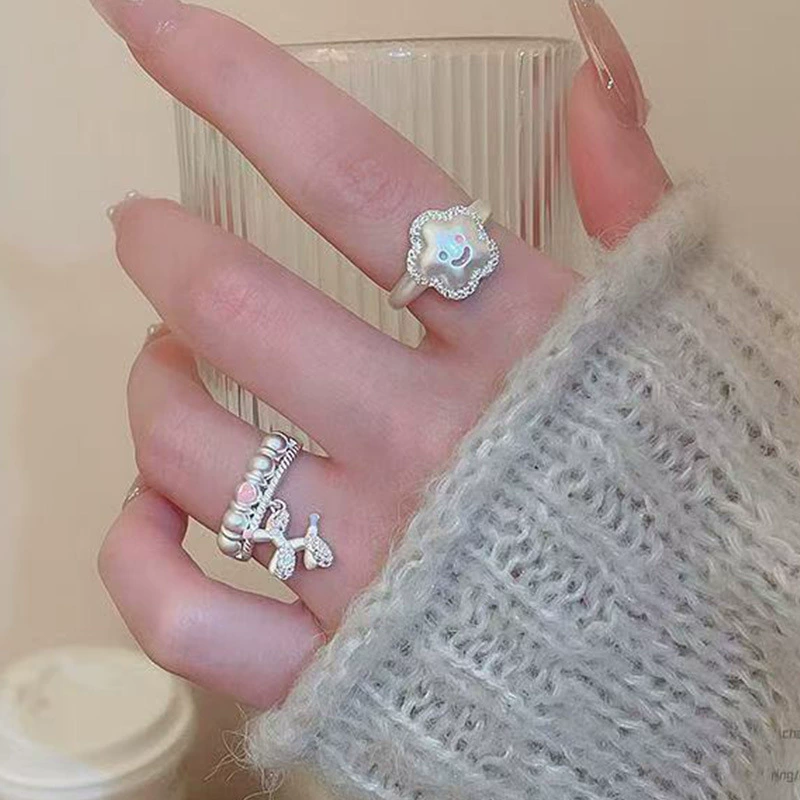 Cartoon one size design adjustable ring, 2 carat, on index finger