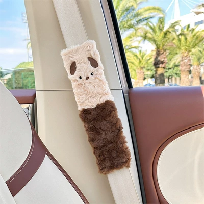 Car Seat Belt Shoulder Cover Seat belt shoulder pad - rabbit-fur-scratched-puppy-shoulder-pads-khaki