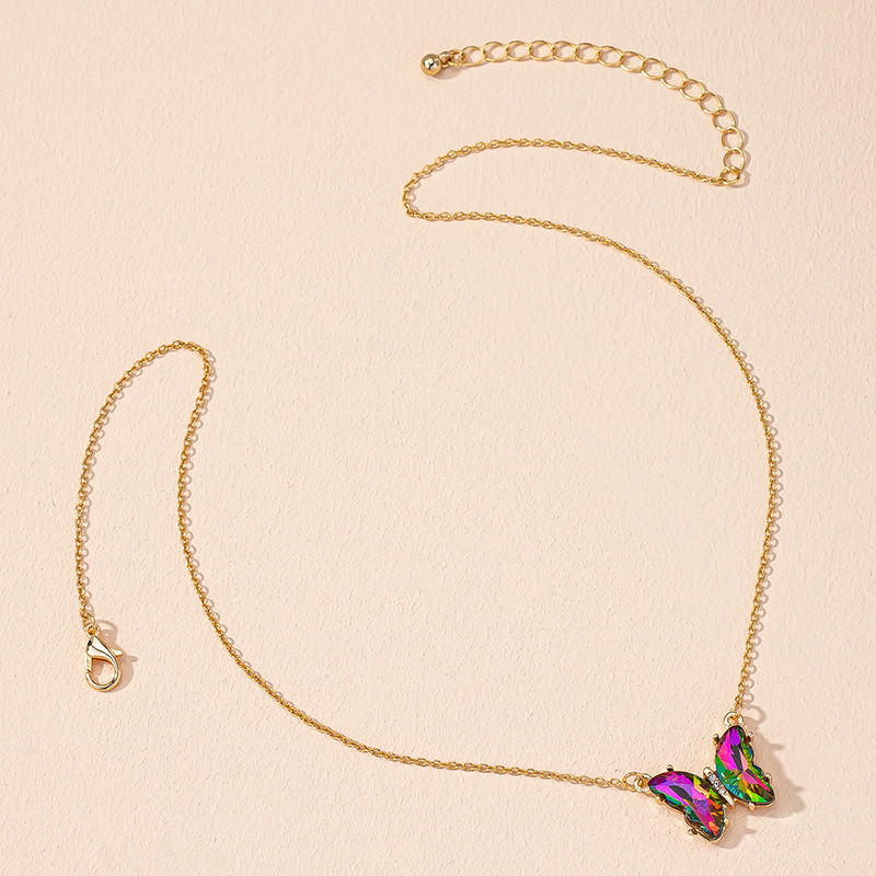 Korean simple multicolor glass butterfly necklace creative retro sweater chain wholesale