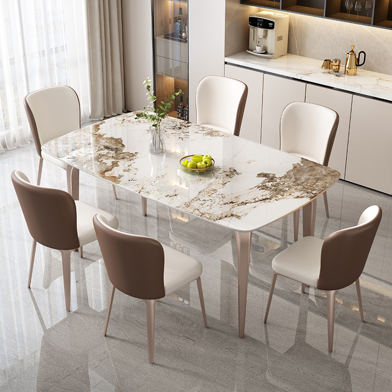 Light Luxury Bright Rock Plate Dining Table and Chair Combination Square Table Designer Furniture Modern Simple Rectangular Dining Table