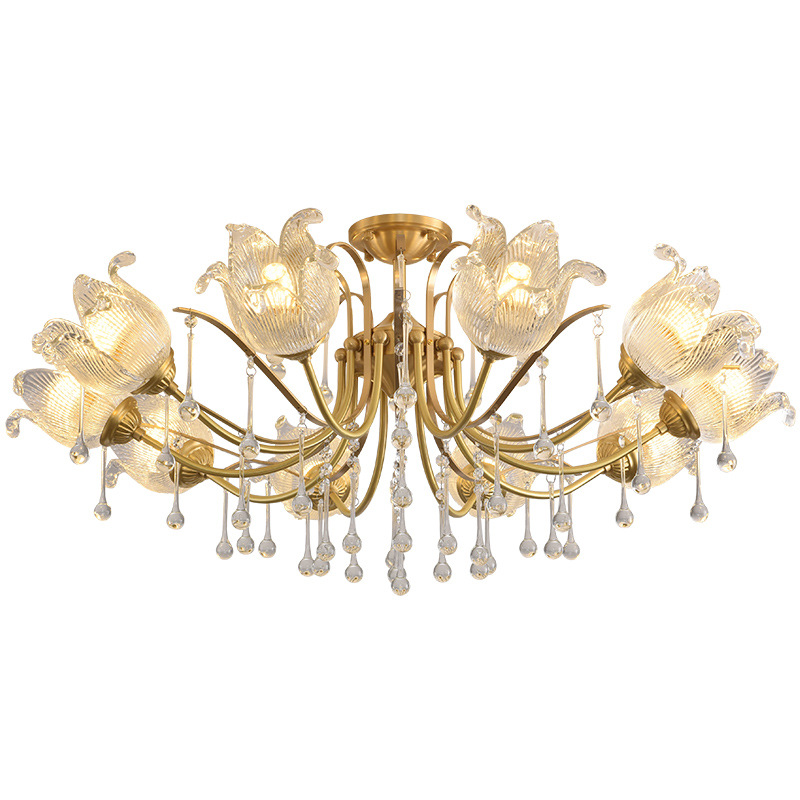 Lámpara de la sala de estar francesa nueva simple lujosa romántica retro pasillo luz principal flores frescuras lámparas de cristal 413L