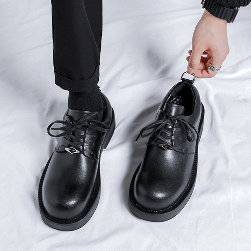 Niche large leather shoes men's casual business round toe derby shoes  dark British style trend 188188-R
