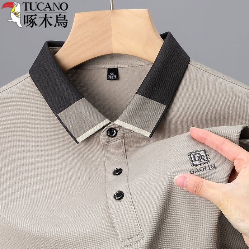 Nuevo Polo guapo de los hombres de verano que cose la Camiseta de algodón mercerizado de los hombres de moda flojos cómodos guapos