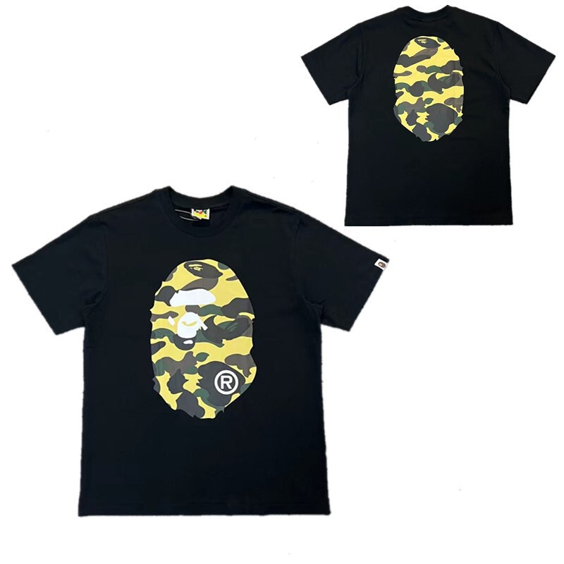 日系潮牌bape半袖寝猿迷彩猿人頭プリント夏tシャツカップルカジュアルスポーツ半袖ショートT|undefined