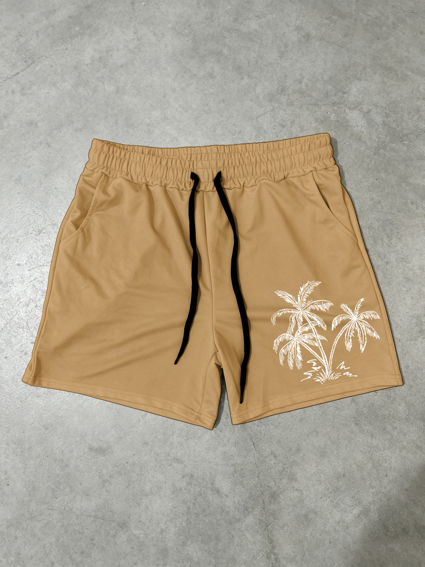 New Summer Style Coconut Tree Print Men's Three Quarter Swim Trunks, Quick Drying Beach Sports Shorts, Casual Sports Shorts_voghion.com