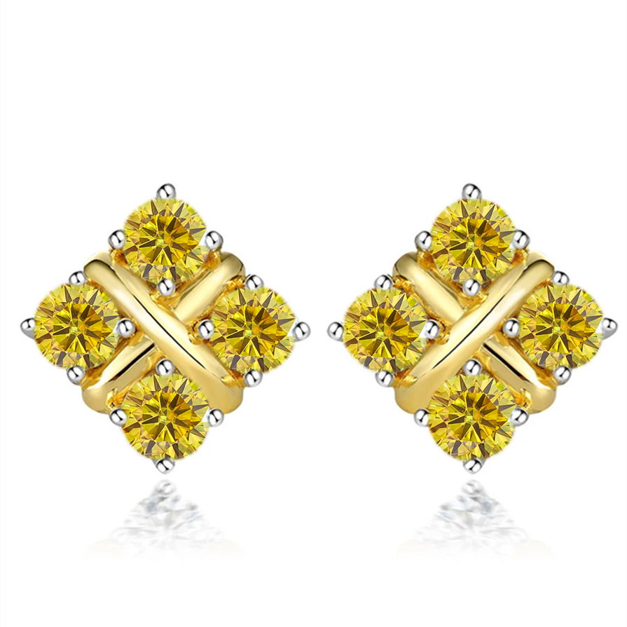 Coreano S925 chapado pt950 oro geométrico moissanite orejetas de estilo femenino fabricantes de trojas de plata para el envío directo