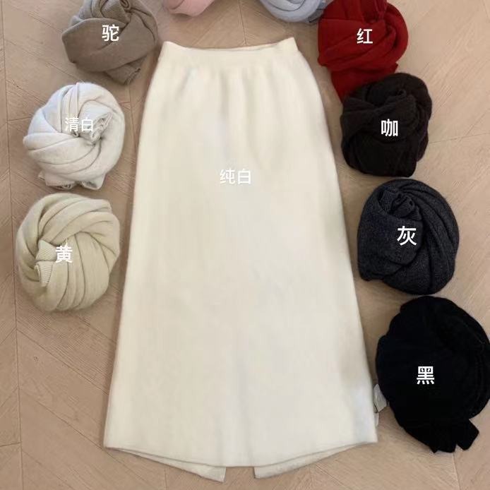 秋冬新款浣熊绒纱中长版奶呼呼直筒毛线毛浣熊绒半身裙针织裙子女