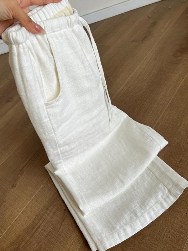 個人的に強くお勧めします、脚を長く見せます！ ！女性用ウォッシュドホワイトラミーパンツ、柔軟で快適なリネンワイドレッグパンツ|undefined