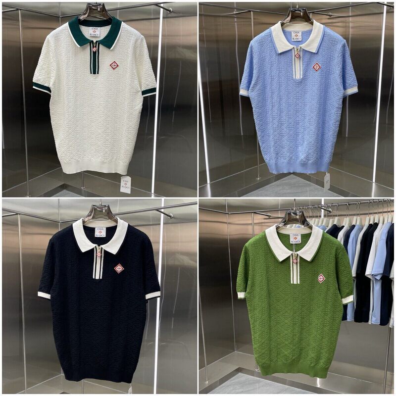 Casablanca Tennis Club Jacquard Texture Casual Loose Fashion Knit Polo Short-Sleeved Lapel Top