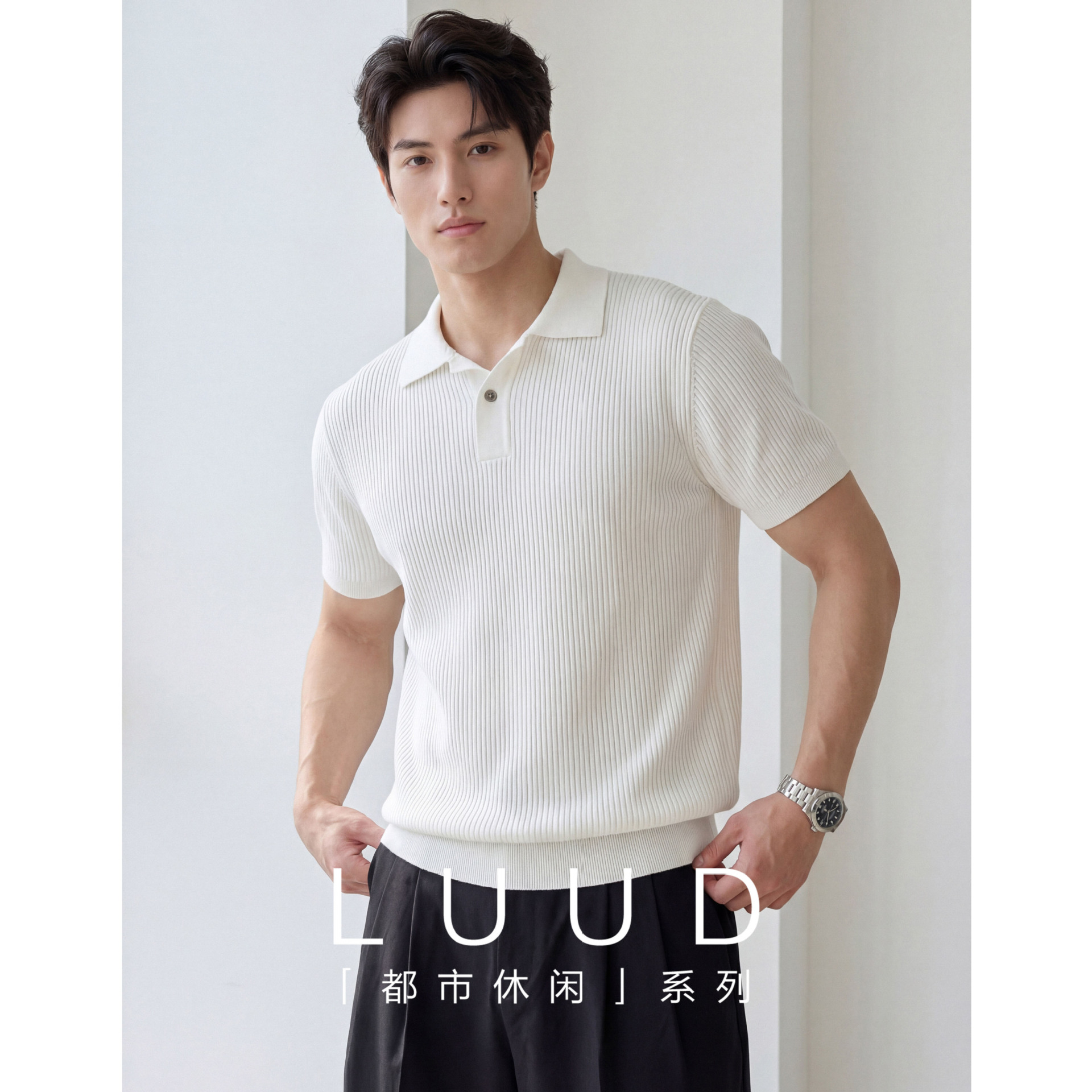 Polo camiseta de punto camiseta de manga corta camiseta de hombre cuello en V Paul rayas viejas líneas de negocios de verano fábrica transfronteriza mayorista