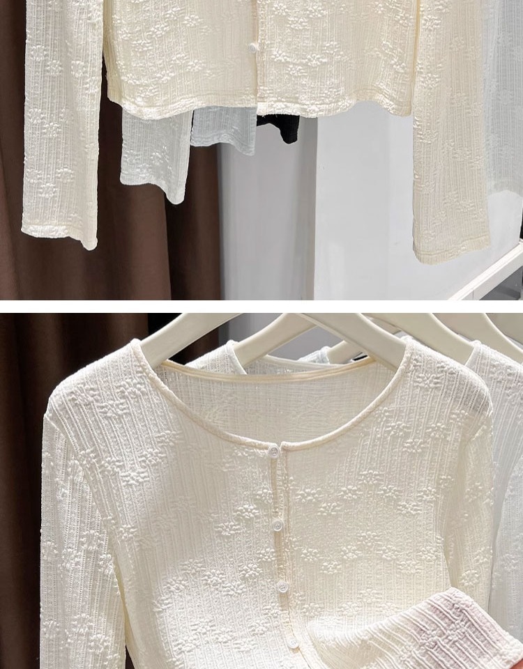 Bộ áo cardigan dệt kim lụa kết hợp váy hai dây ren chống nắng nữ — Màu xanh lam nhạt chi tiết 13
