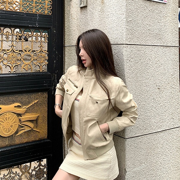 莉莉子美式辣妹休闲短款皮衣夹克女2025年早秋季复古时尚防风外套|undefined