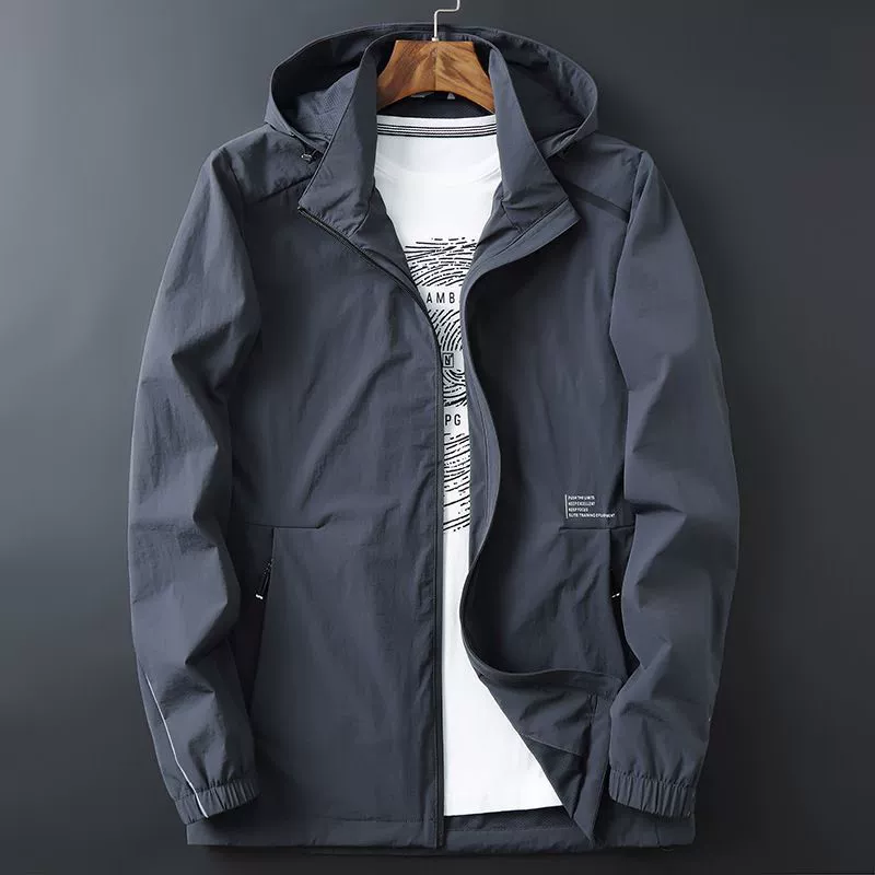 Весенние и осенние куртки мужские свободные большие размеры съемные шапки повседневные куртки мужские эластичные куртки ветровки