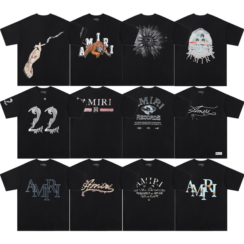 Cross-Border Beauty Trend Amiri Letter Print Summer New 230g Cotton Loose Casual Round Neck Pullover Short-Sleeved T-Shirt Cross-Border Beauty Trend Amiri Letter Print Summer New 230g Cotton Loose Casual Round Neck Pullover Short-Sleeved T-Shirt