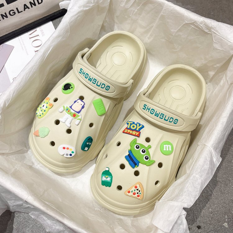Summer Women's Clogs for Outdoor Casual Wear, 2026 New Cartoon Thick-Soled Non-Slip Beach Sandals, Closed-Toe Slippers