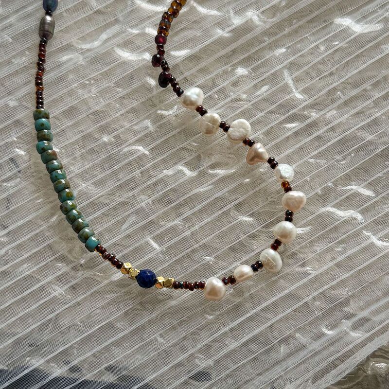 New Pearl and Oil Natural Agate Green Pine Pomegranate Gold Plated Couple Necklace Black Pearl with White Pearl New Pearl and Oil Natural Agate Green Pine Pomegranate Gold Plated Couple Necklace Black Pearl with White Pearl