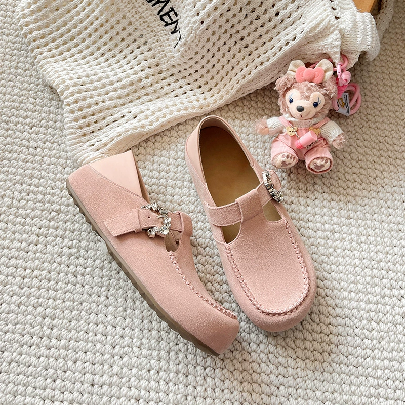 Донг Джие Same ретро кожаные босоножки Birkenstock для женщин в 2025 весна новые односторонние пробитые бобовые туфли толстая подошва двухсторонние одиночные туфли