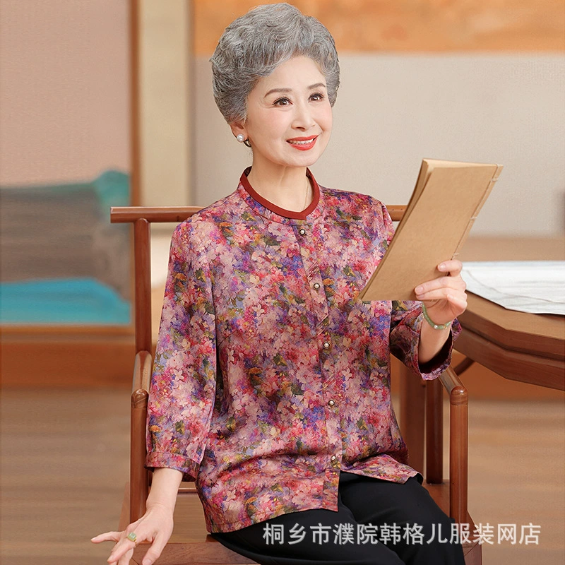 Женские рубашки среднего и пожилого возраста, летняя тонкая летняя одежда для 60-летней бабушки, новая летняя одежда для мамы, рубашки со средним рукавом.