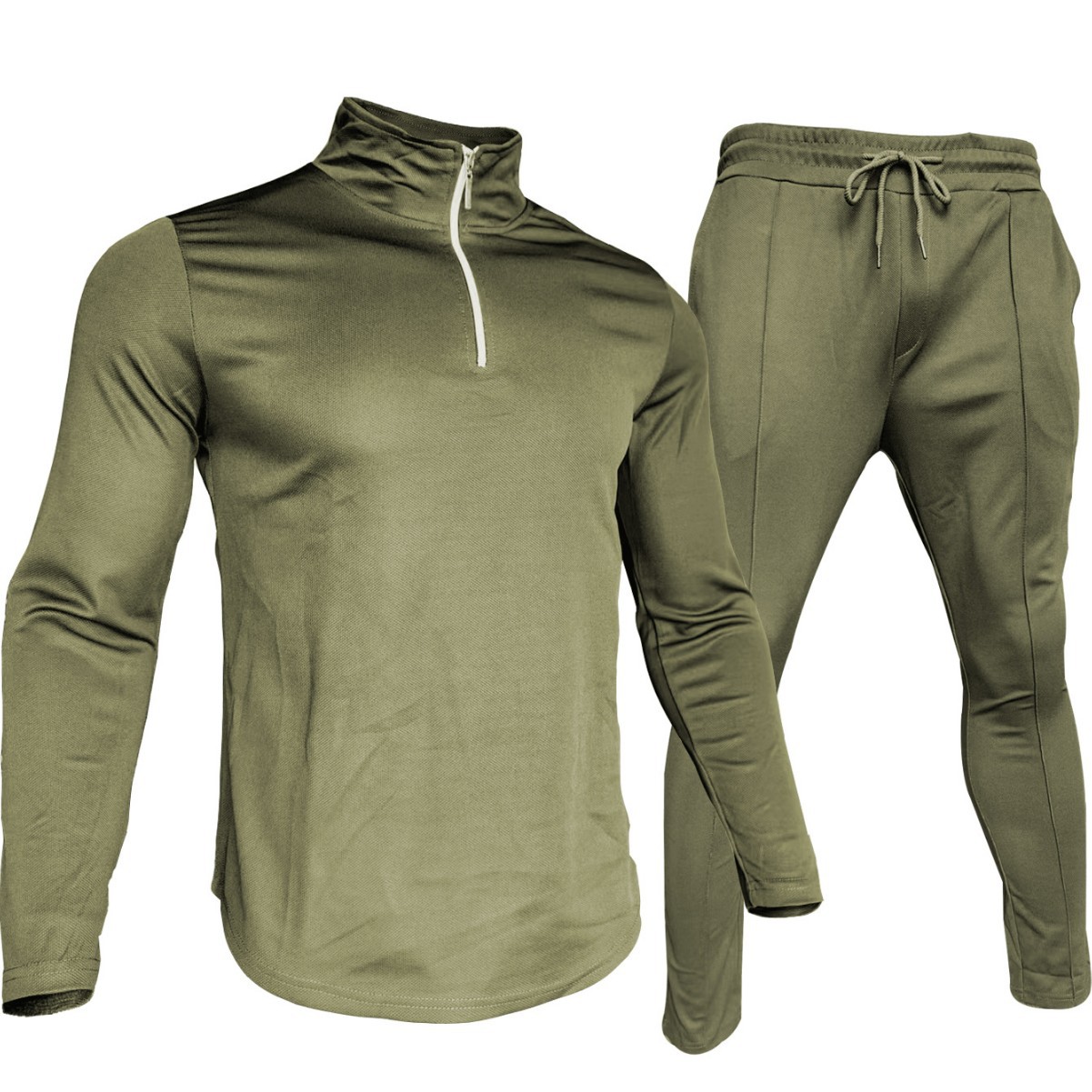 Independent Station Popular Men's Texture Suit Long-Sleeved Polo Suit and Sports Pants Fashionable Casual Zipper Stand Collar Suit