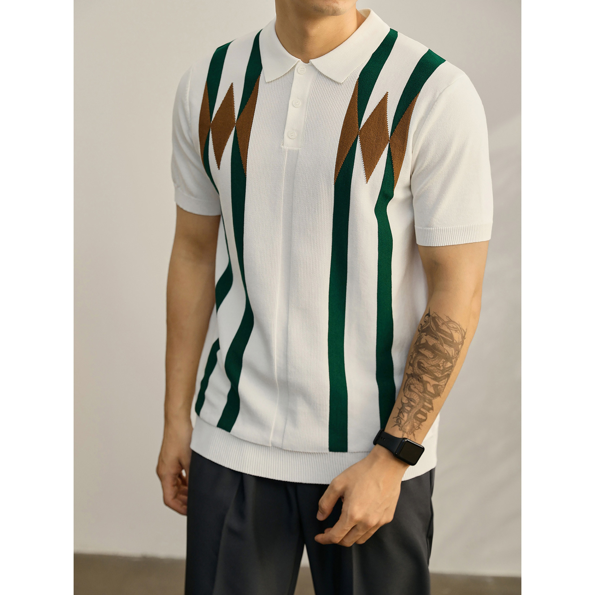 Polo camiseta de punto camiseta de manga corta camiseta de cuello de hombre rayas de color viejo viento de negocios de verano fábrica transfronteriza al por mayor