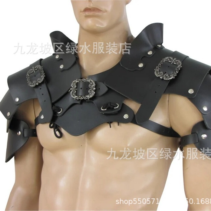 Cross-border source 2022wish European and American medieval retro multi-layer leather rivet shoulder pad stage performance props Cross-border source 2022wish European and American medieval retro multi-layer leather rivet shoulder pad stage performance props