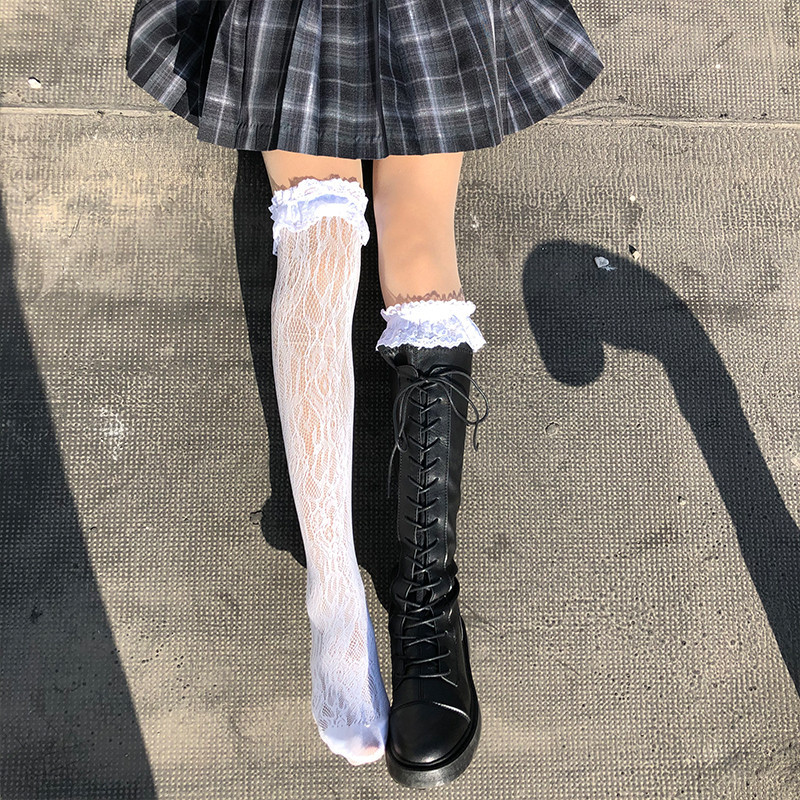 Summer thin knee socks, high boots, black colored tights