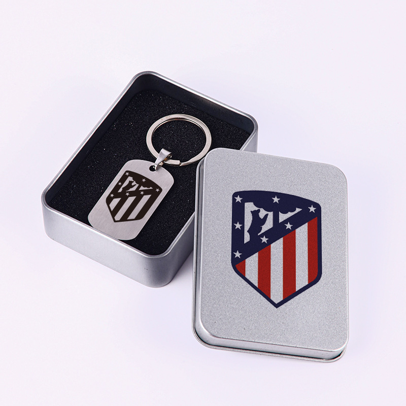 Club de fútbol insignia llavero Barcelona Real Madrid Manchester United AC Milan equipo militar tarjeta caja regalo