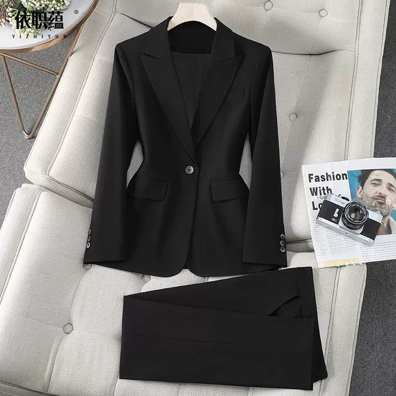 2025秋装职业女装套装一粒扣女士西装套裤高级灰商务通勤面试正装